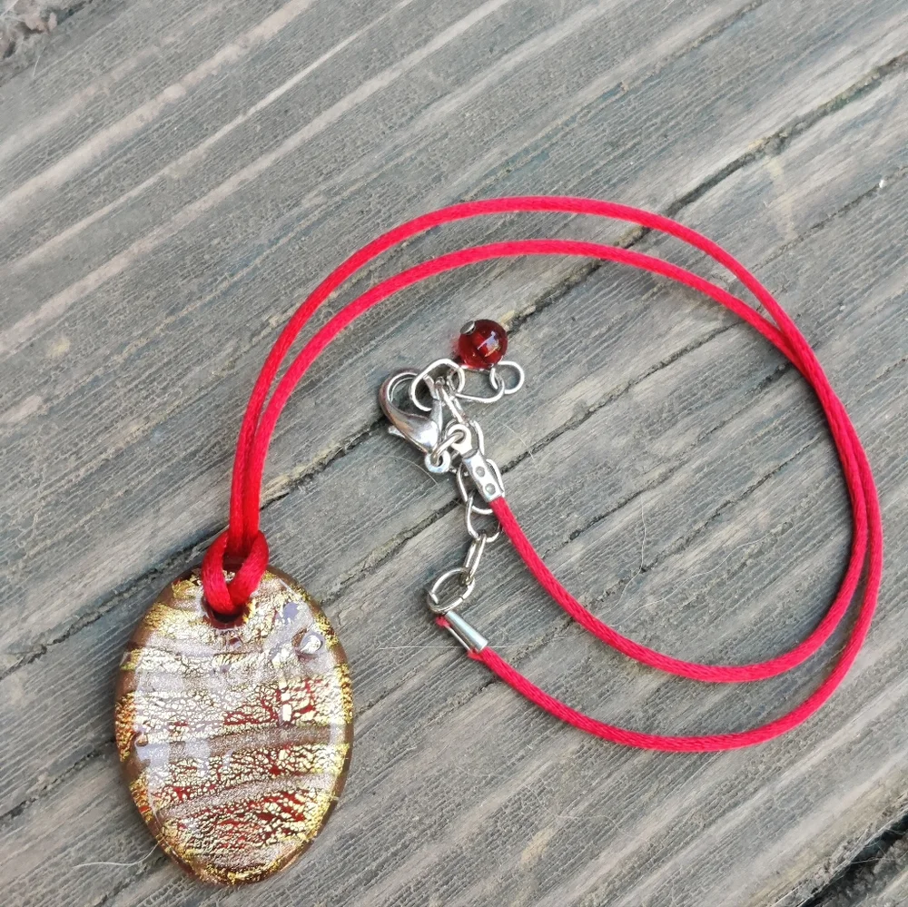 Vintage Foiled Dichroic Art Glass Pendant Necklace